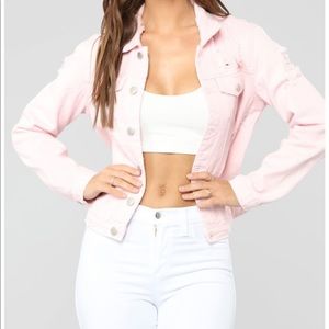 Pink Distressed Denim Jacket